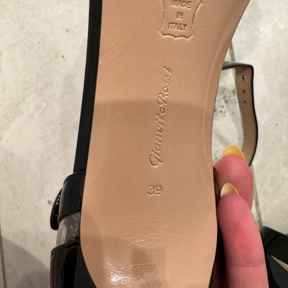 J4. Gianvito Rossi Black Patent Leather Ankle Strap Sandals - Picture 6 of 8